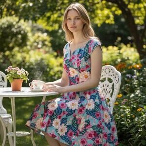 Hell Bunny Fit & Flare Dress Floral Retro Hawaiian